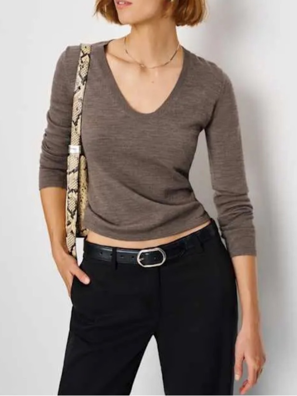REFORMATION Benji Regenerative Merino Scoop Neck Sweater Cocoa Brown Small